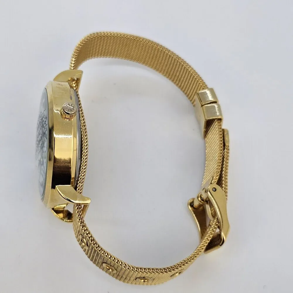 Issac Mizrahi Live Women's Watch 36MM Gray Dial Gold Case Mesh‎ Band New Battery